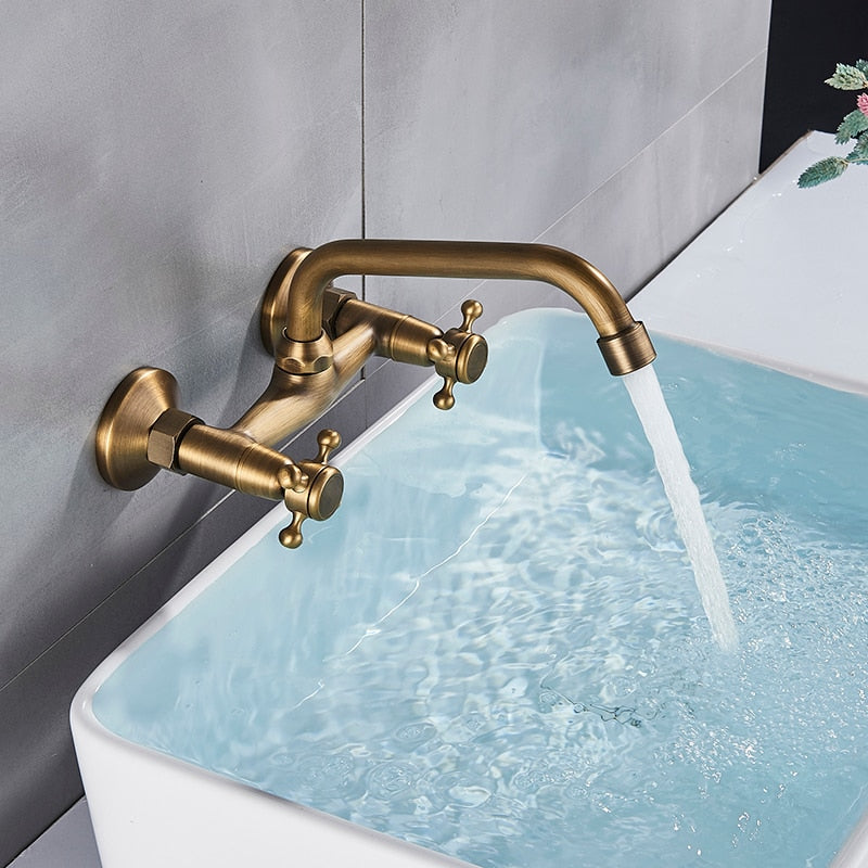 WALL MOUNTED VINTAGE LOOK ANTIQUE BRASS FAUCET