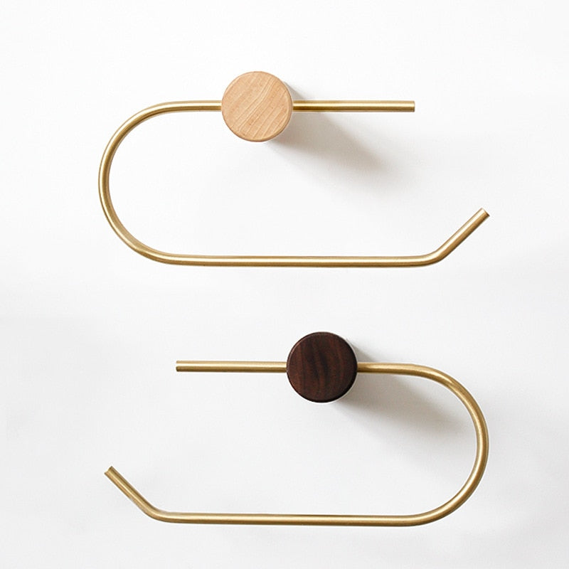 JAPANESE STYLE WOOD AND BRASS TOILET PAPER HOLDER