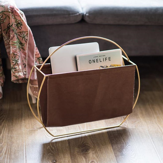 LEATHER AND METAL MAGAZINE SHELF
