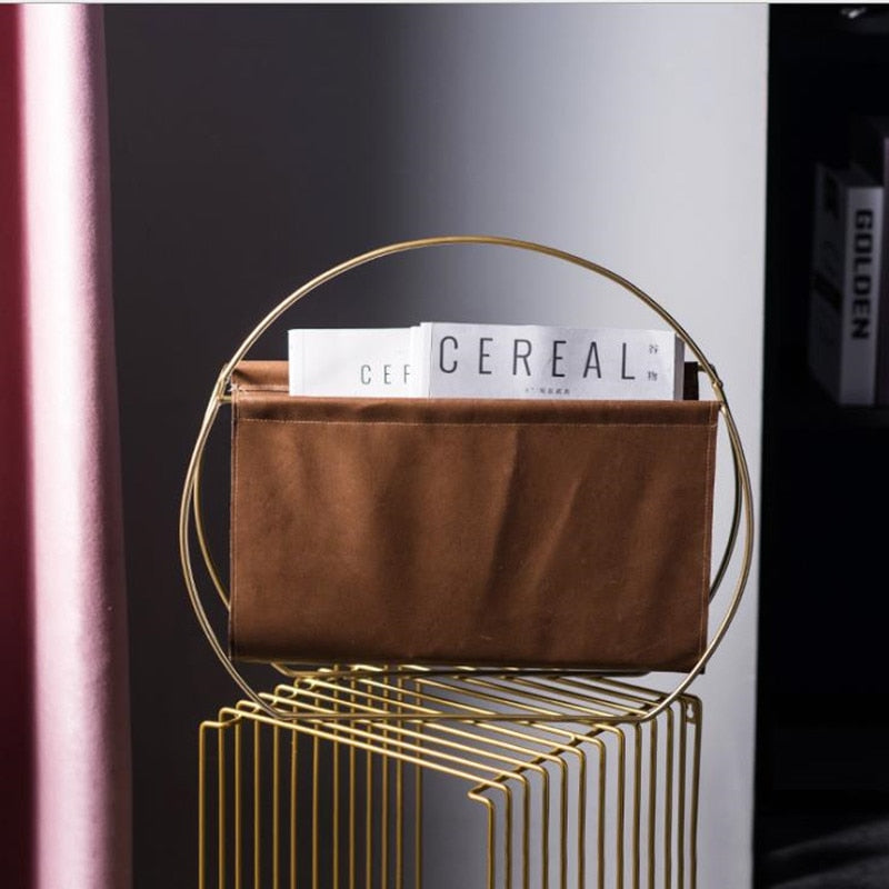 LEATHER AND METAL MAGAZINE SHELF