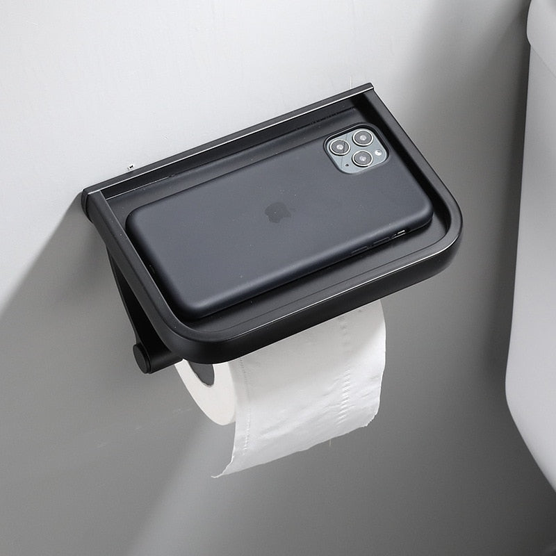 BLACK TOILET PAPEL HOLDER WITH PHONE BASE