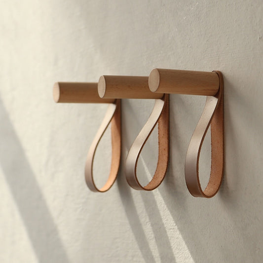 WOOD AND LEATHER WALL HOOKS
