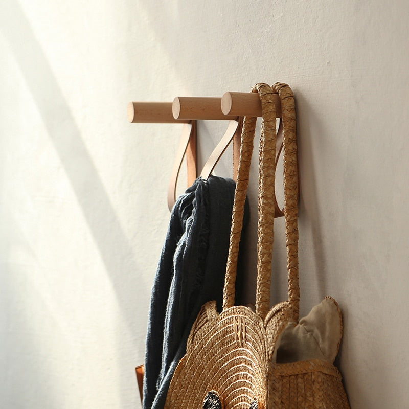 WOOD AND LEATHER WALL HOOKS