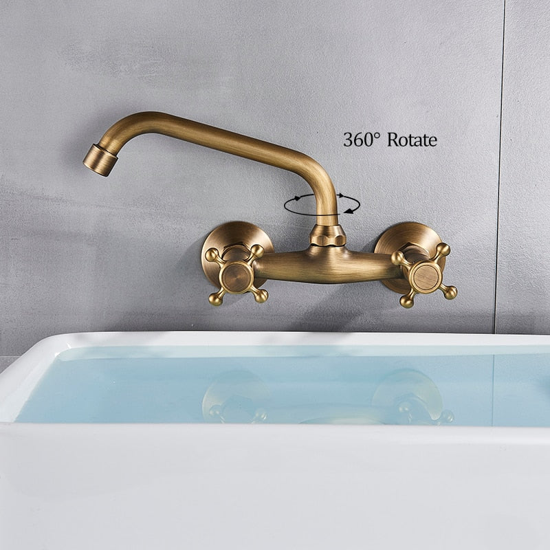 WALL MOUNTED VINTAGE LOOK ANTIQUE BRASS FAUCET
