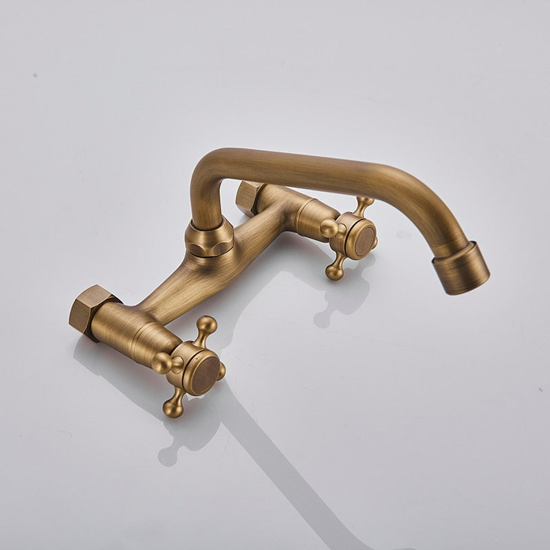 WALL MOUNTED VINTAGE LOOK ANTIQUE BRASS FAUCET
