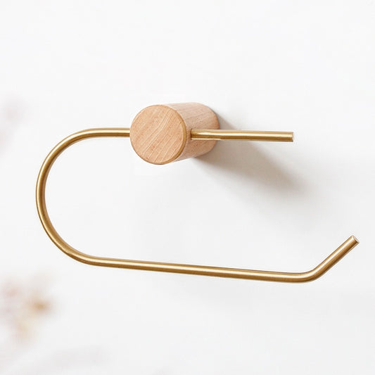JAPANESE STYLE WOOD AND BRASS TOILET PAPER HOLDER