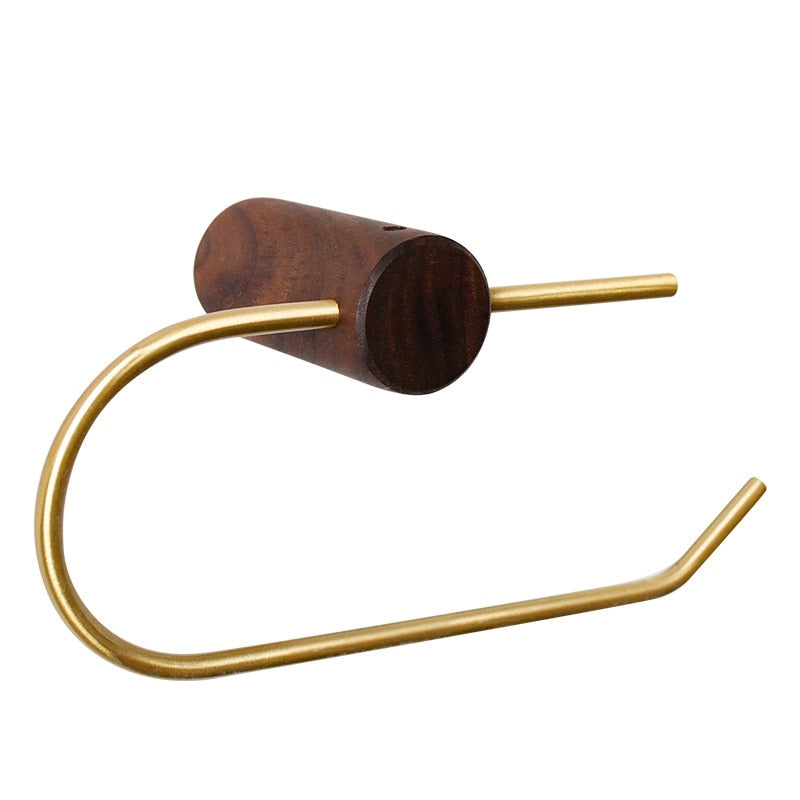 JAPANESE STYLE WOOD AND BRASS TOILET PAPER HOLDER